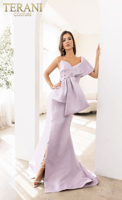 Terani Couture 241E2468 Elegant Evening Prom One-Shoulder Trumpet Formal Mikado Dress