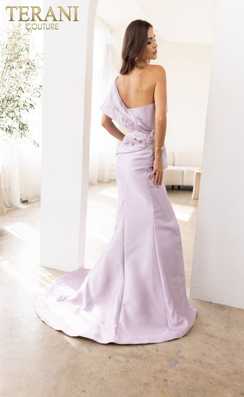 Terani Couture 241E2468 Elegant Evening Prom One-Shoulder Trumpet Formal Mikado Dress