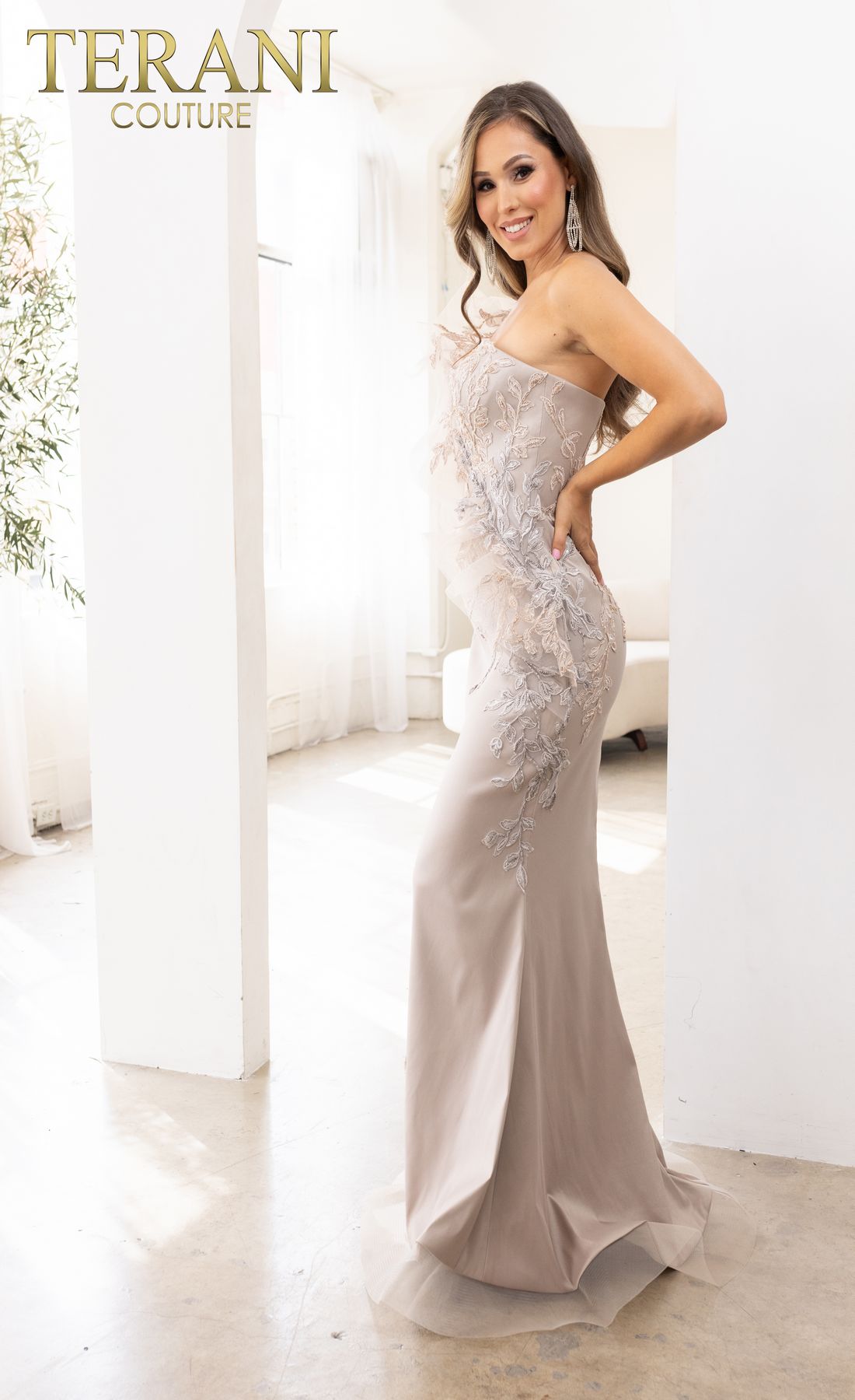 Terani Couture 241E2485 Asymmetrical Trumpet Evening Dress-Unique and Formal