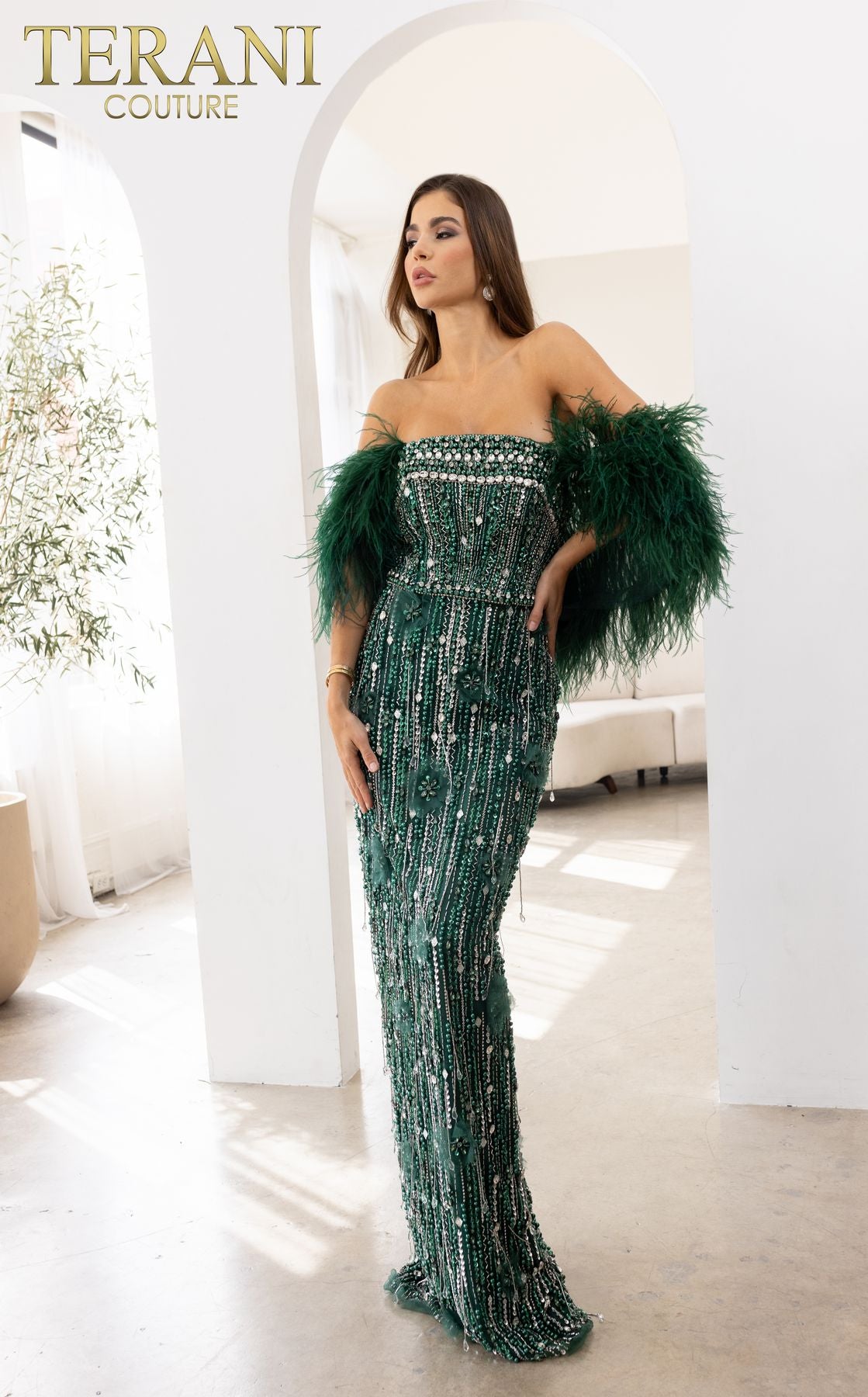 Terani Couture 241GL2603 Beaded Tulle Long Sleeveless Formal Evening Gown