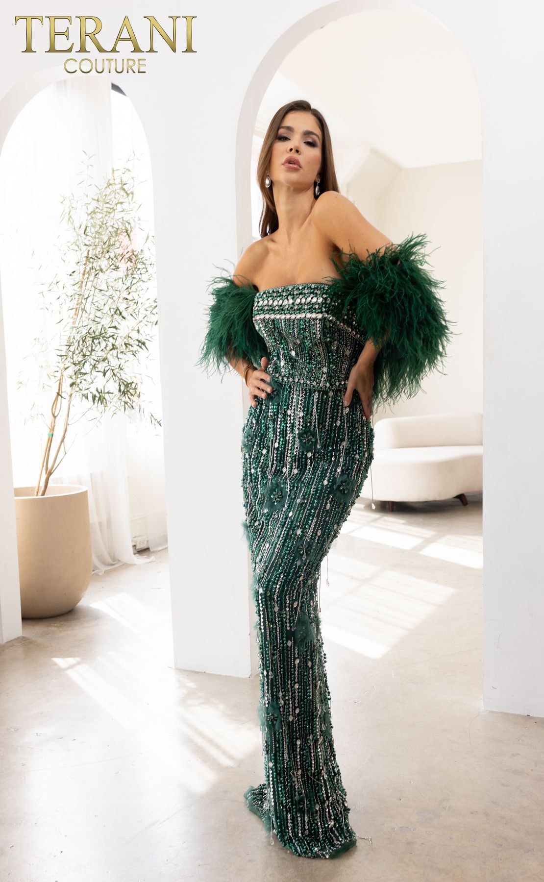 Terani Couture 241GL2603 Beaded Tulle Long Sleeveless Formal Evening Gown