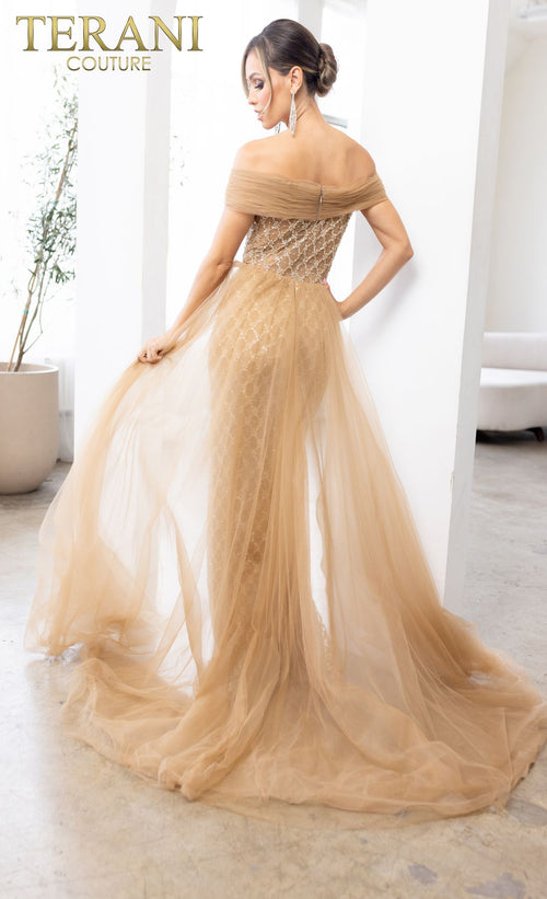 Terani Couture 241M2706 Long Formal Dress with Elegant Overskirt