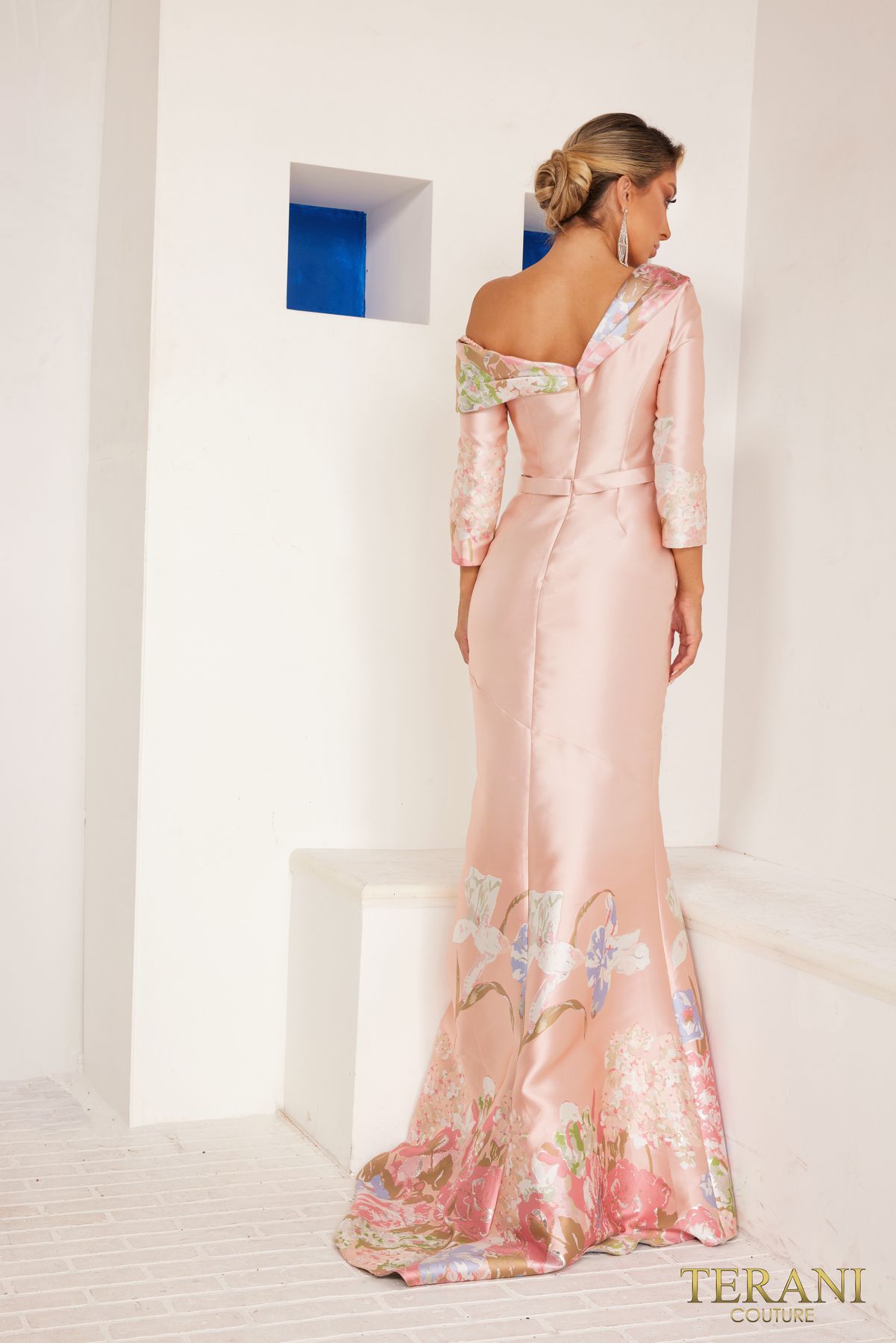 Terani Couture 241M2714 Mother of the Bride One-Shoulder Long Evening Jacquard Dress