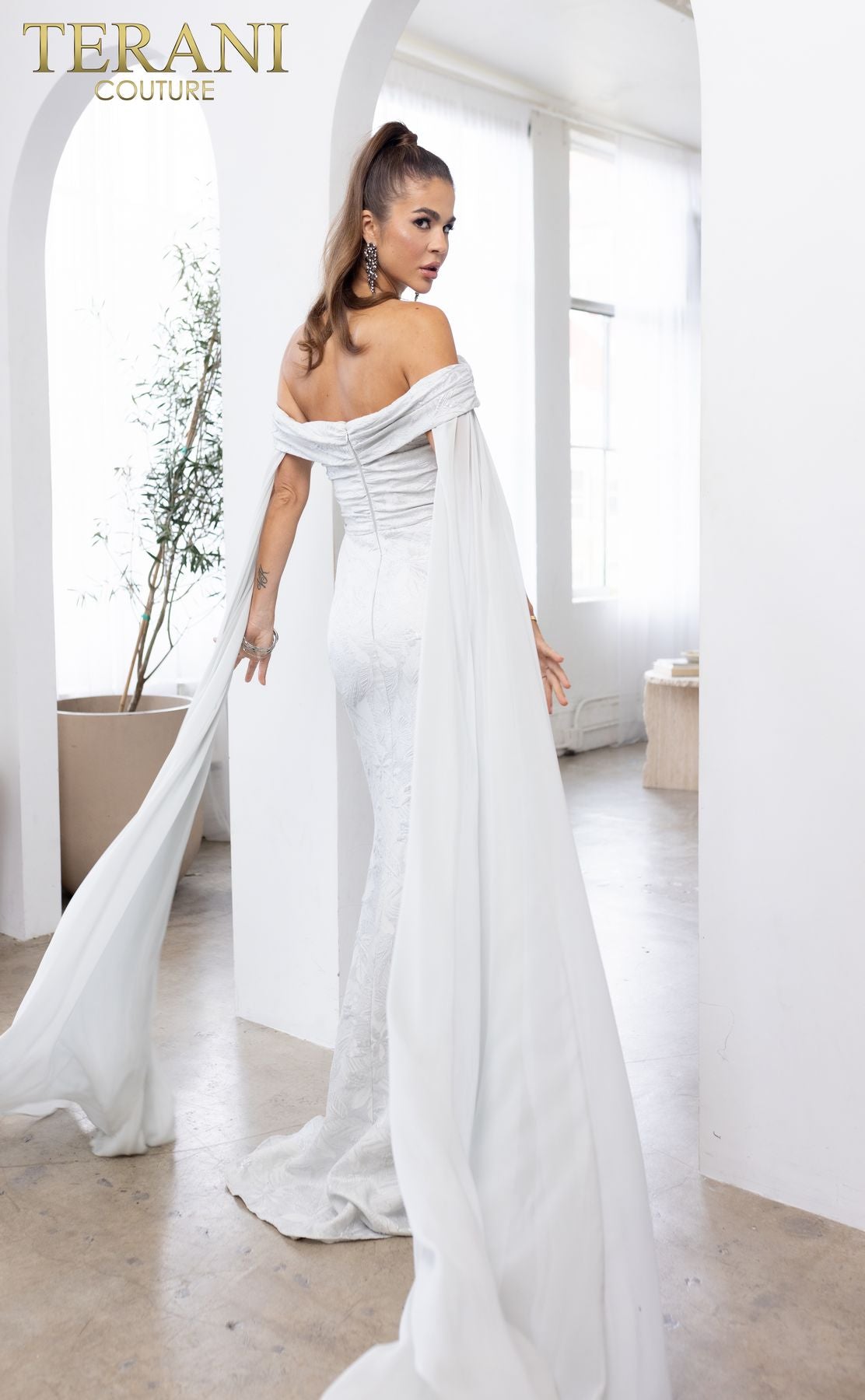 Terani Couture 241M2721 Long Cape Mother of the Bride Evening Gown
