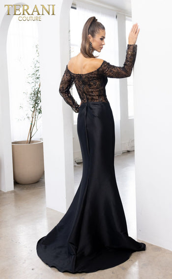 Terani Couture 241M2734 Off Shoulder Jacquard Long Mother of the Bride Gown