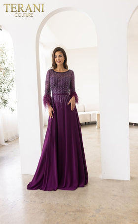 Terani Couture 241M2738 Mother of the Bride Wedding 3/4 Sleeve Evening Chiffon Dress