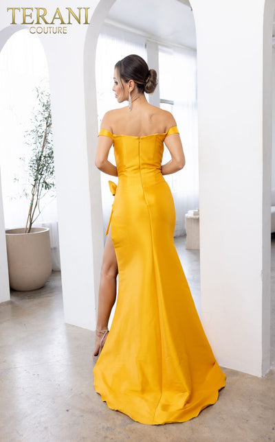 Terani Couture 241P2017 Sophisticated Formal Prom Off-Shoulder Slit Long Mikado Dress