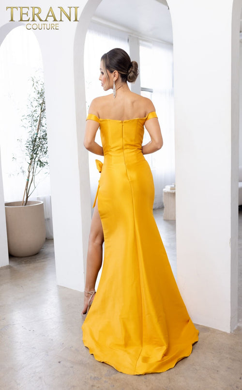 Terani Couture 241P2017 Sophisticated Formal Prom Off-Shoulder Slit Long Mikado Dress