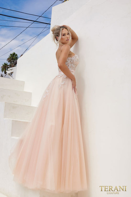 Terani Couture 241P2025 Prom A-Line BallDress Spaghetti Strap Long Formal Tulle Dress