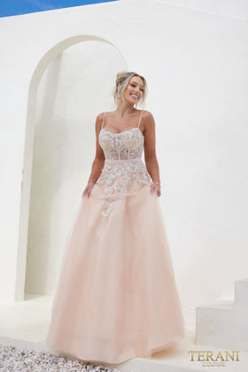 Terani Couture 241P2025 Prom A-Line BallDress Spaghetti Strap Long Formal Tulle Dress