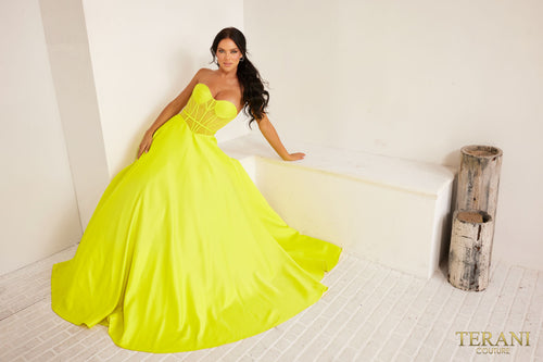 Terani Couture 241P2046 Prom Strapless A-Line BallDress Long Evening Matte Satin Dress