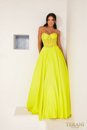 Terani Couture 241P2046 Prom Strapless A-Line BallDress Long Evening Matte Satin Dress