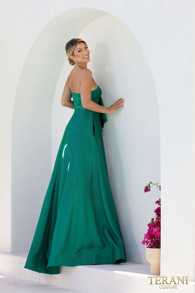 Terani Couture 241p2067 Asymmetrical Matte Satin Evening Ballgown Dress