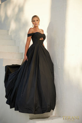 Terani Couture 241P2075 Sophisticated Elegant Prom Off-Shoulder Formal Taffeta Dress
