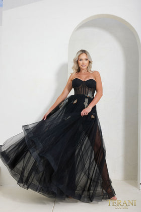 Terani Couture 241P2087 Elegant Prom Strapless A-Line BallDress Long Matte Satin Dress