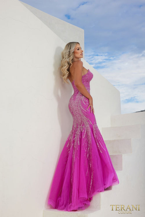 Terani Couture 241P2171 Sophisticated Prom Strapless Mermaid Long Formal Tulle Dress