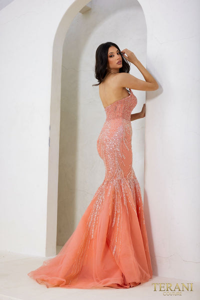 Terani Couture 241P2171 Sophisticated Prom Strapless Mermaid Long Formal Tulle Dress