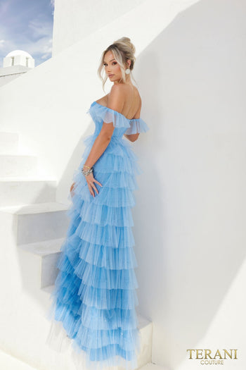 Terani Couture 241P2211 Strapless Glitter Tiered Ball Gown Prom Dress