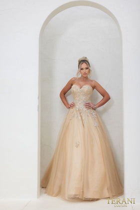 Terani Couture 241P2216 Glamorous Prom Strapless BallDress Formal Glitter Tulle Dress