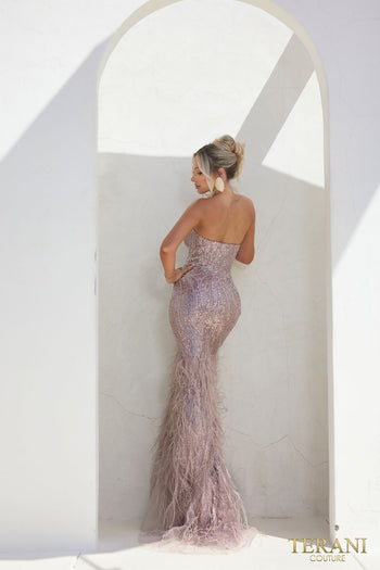 Terani Couture 241p2218 Sleeveless Beaded Tulle Bodycon Mauve Long Prom Dress