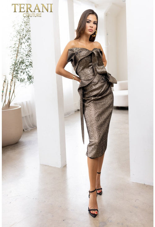 Terani Couture 241C2315 Elegant Glamorous Evening Sweetheart Metallic Jacquard Dress