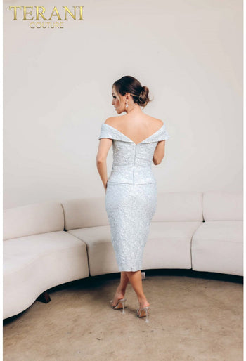 Vestido de cóctel midi corto y ajustado Terani Couture 241C2335