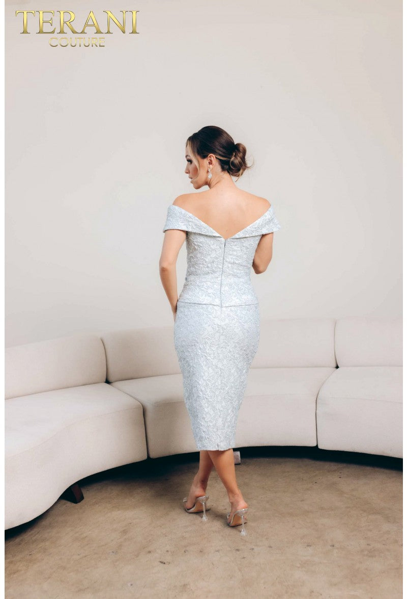 Vestido de cóctel midi corto y ajustado Terani Couture 241C2335
