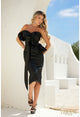 Vestido de noche negro ajustado con escote corazón y diseño de jacquard metalizado Terani Couture 241c2315 