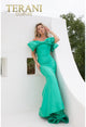 Vestido de noche de corte tubo en mikado elástico con hombros descubiertos y corte trompeta Terani Couture 241e2407