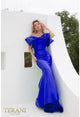 Vestido de noche de corte tubo en mikado elástico con hombros descubiertos y corte trompeta Terani Couture 241e2407