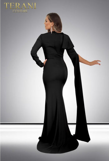 Terani Couture 241e2442 Long Sleeves Bodycon Crepe Back Satin Column Evening Dress