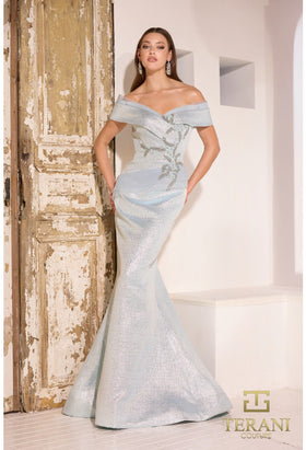Terani Couture 241M2771 Elegant Evening Prom Off-Shoulder Trumpet Long Taffeta Dress