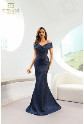 Terani Couture 241M2771 Elegant Glamorous Evening Off-Shoulder Trumpet Taffeta Dress
