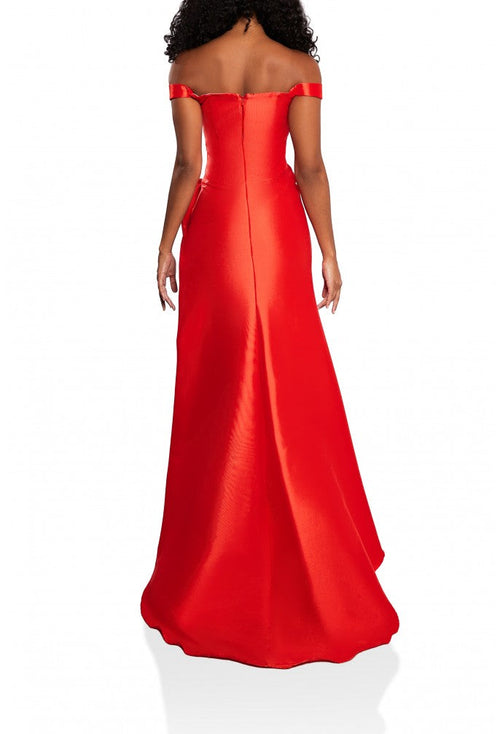 Terani Couture 241P2017 Sophisticated Formal Prom Off-Shoulder Slit Long Mikado Dress