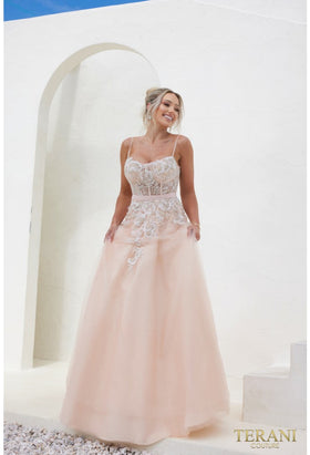 Terani Couture 241P2025 Glamorous Prom Spaghetti Strap Sleeveless Formal Tulle Dress
