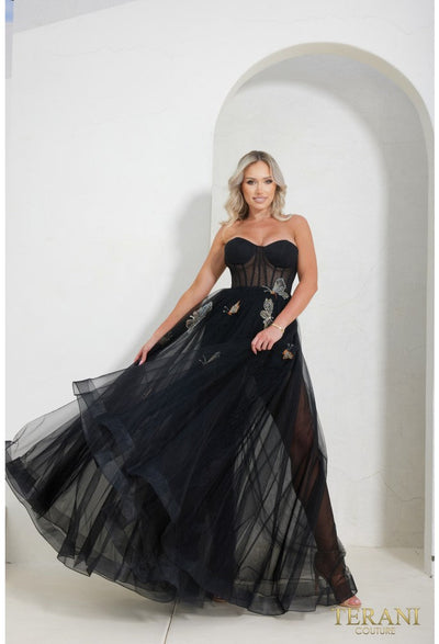 Terani Couture 241P2087 Elegant Sweetheart BallDress Corset Evening Matte Satin Dress