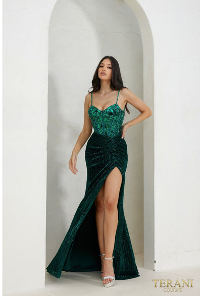 Terani Couture 241P2119 Elegant Prom Evening Sequined Long Formal Sequin Tulle Dress