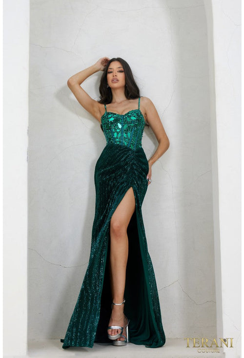 Terani Couture 241P2119 Elegant Prom Evening Sequined Long Formal Sequin Tulle Dress