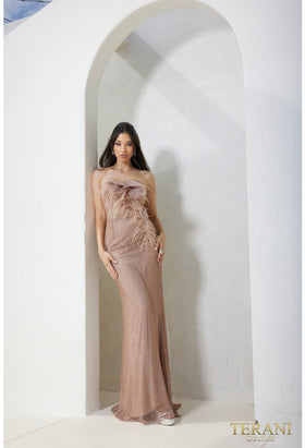 Terani Couture 241P2125 Elegant Glamorous Prom Strapless Long Evening Fishnet Dress