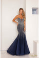 Terani Couture 241p2132 Sleeveless Mermaid Beaded Tulle Navy Long Prom Dress