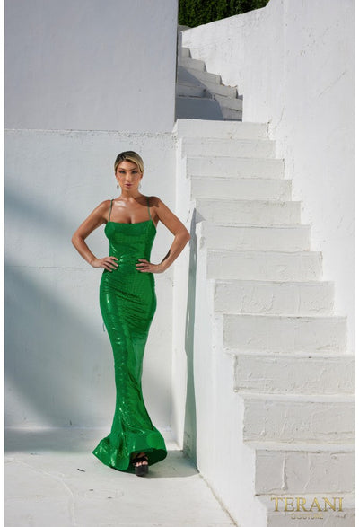 Terani Couture 241p2135 Spaghetti Bodycon Sleeveless Sequins Long Prom Dress