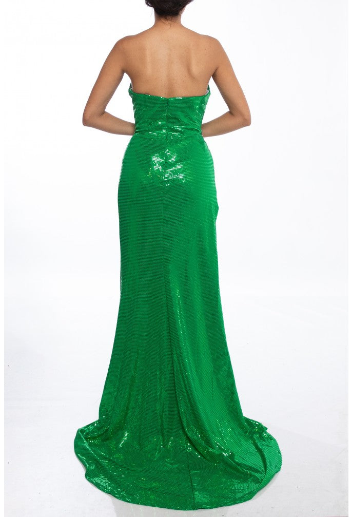 Terani Couture 241p2136 Vestido de fiesta largo ajustado con lentejuelas y sin tirantes