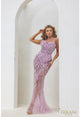 Terani Couture 241p2168 Vestido de fiesta largo ajustado sin mangas de tul lila plateado 