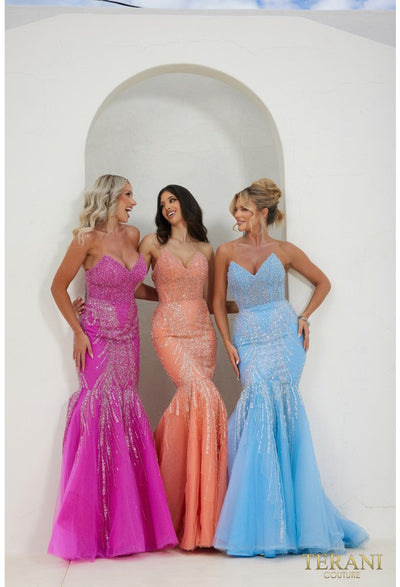 Terani Couture 241P2171 Elegant Glamorous Prom Strapless Mermaid Evening Tulle Dress