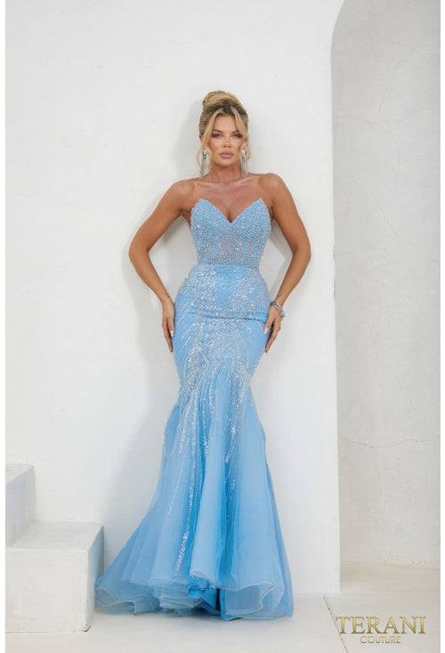 Terani Couture 241P2171 Elegant Glamorous Prom Strapless Mermaid Evening Tulle Dress