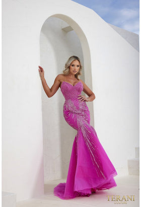 Terani Couture 241P2171 Elegant Glamorous Prom Strapless Mermaid Evening Tulle Dress
