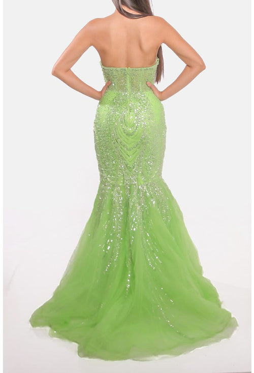 Terani Couture 241P2171 Elegant Glamorous Prom Strapless Mermaid Evening Tulle Dress