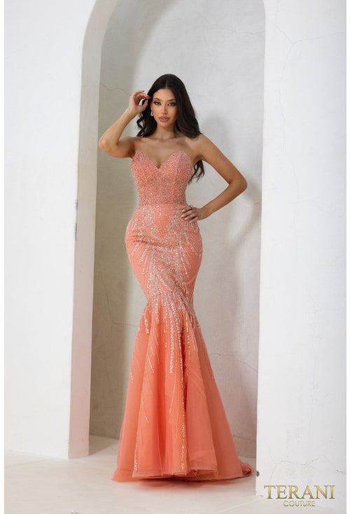 Terani Couture 241P2171 Elegant Glamorous Prom Strapless Mermaid Evening Tulle Dress