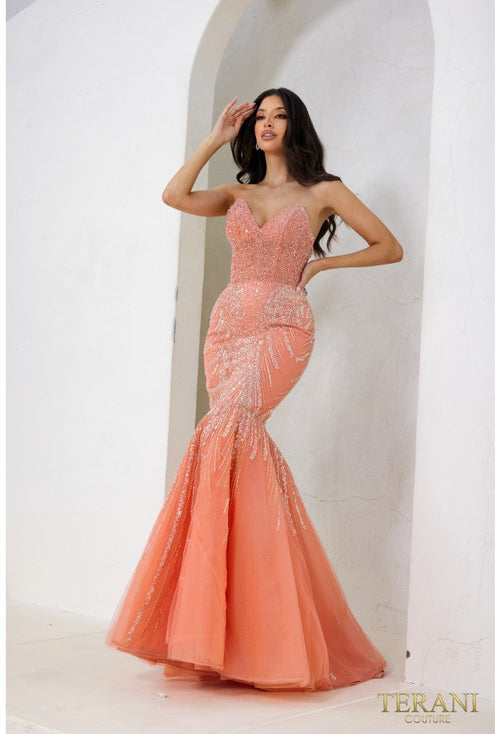 Terani Couture 241P2171 Elegant Glamorous Prom Strapless Mermaid Evening Tulle Dress