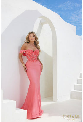 Terani Couture 241P2250 Prom Trumpet Lace Sleeveless Long Evening Beaded Tulle Dress